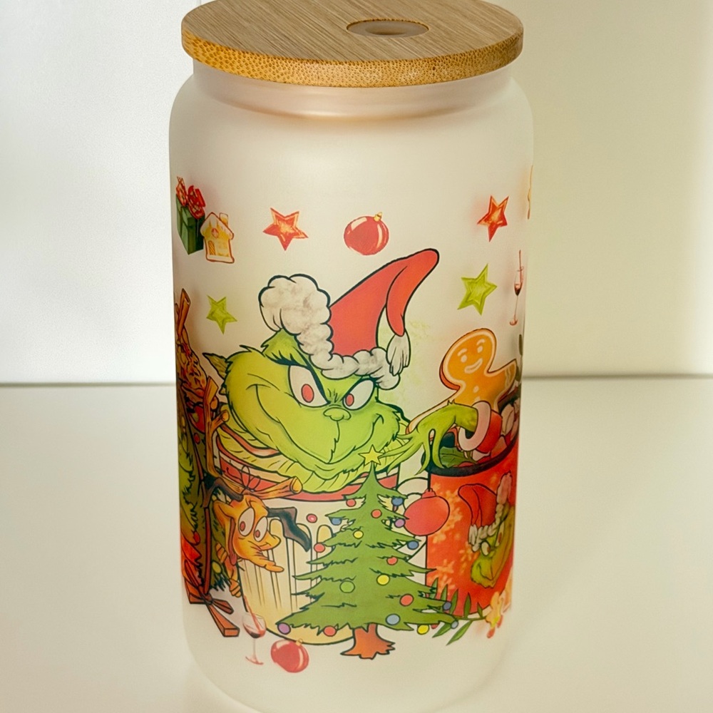 Christmas 16oz Frosted Glass Tumbler with Bamboo Lid